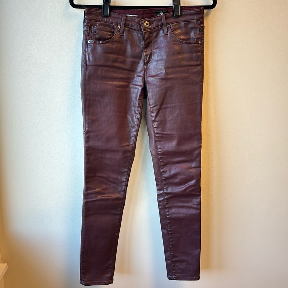 Ag Adriano Goldschmied Skinny Coated Jeans in Deep Burgundy
